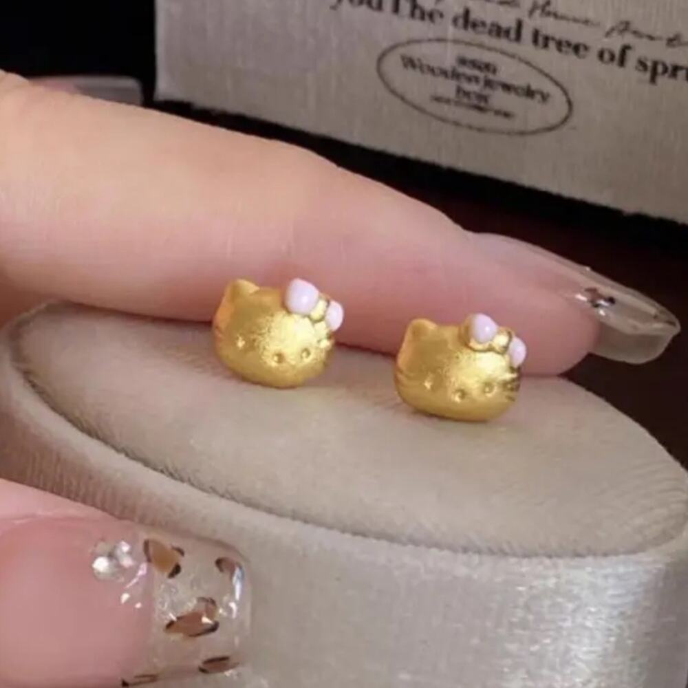 Gold Plated Hello Kitty Stud Earrings Punk Minimalist Gift